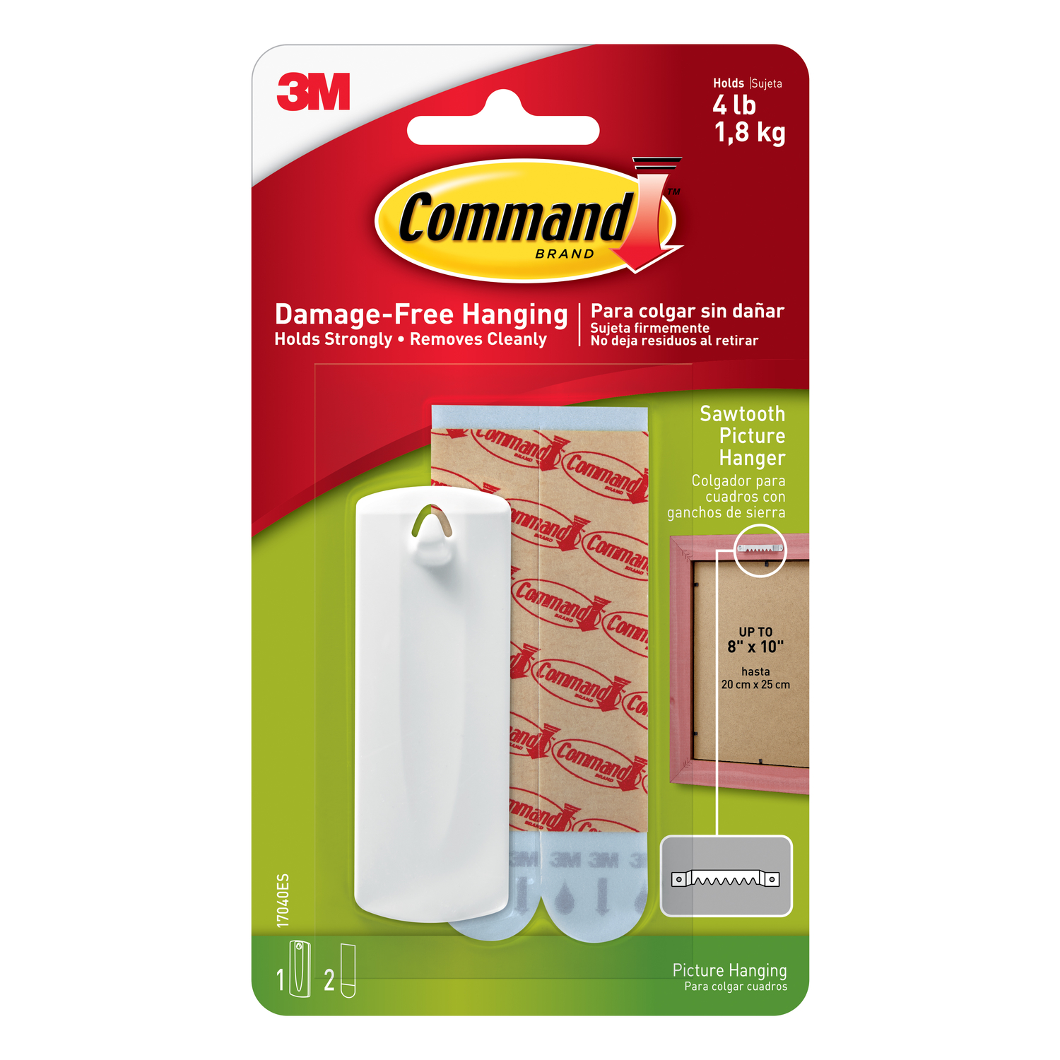 Command Sawtooth Picture Hanger, White, 1 Hanger, 2 Strips