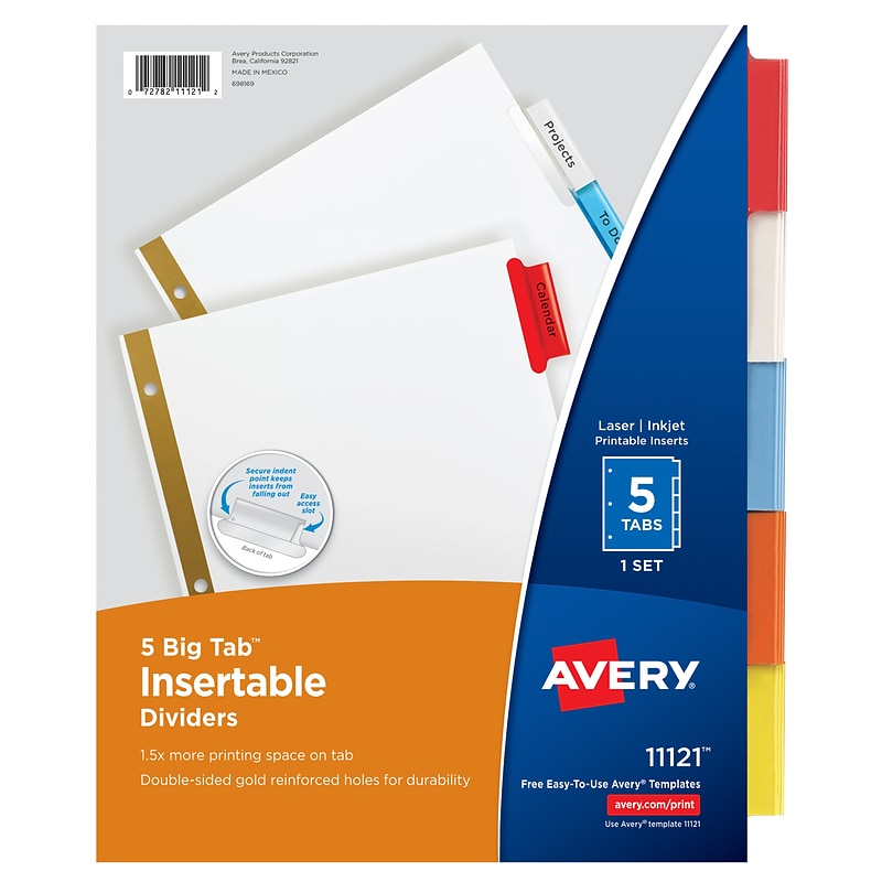 Big Tab Insertable Dividers, 5-tab, Multicolor, Letter Size