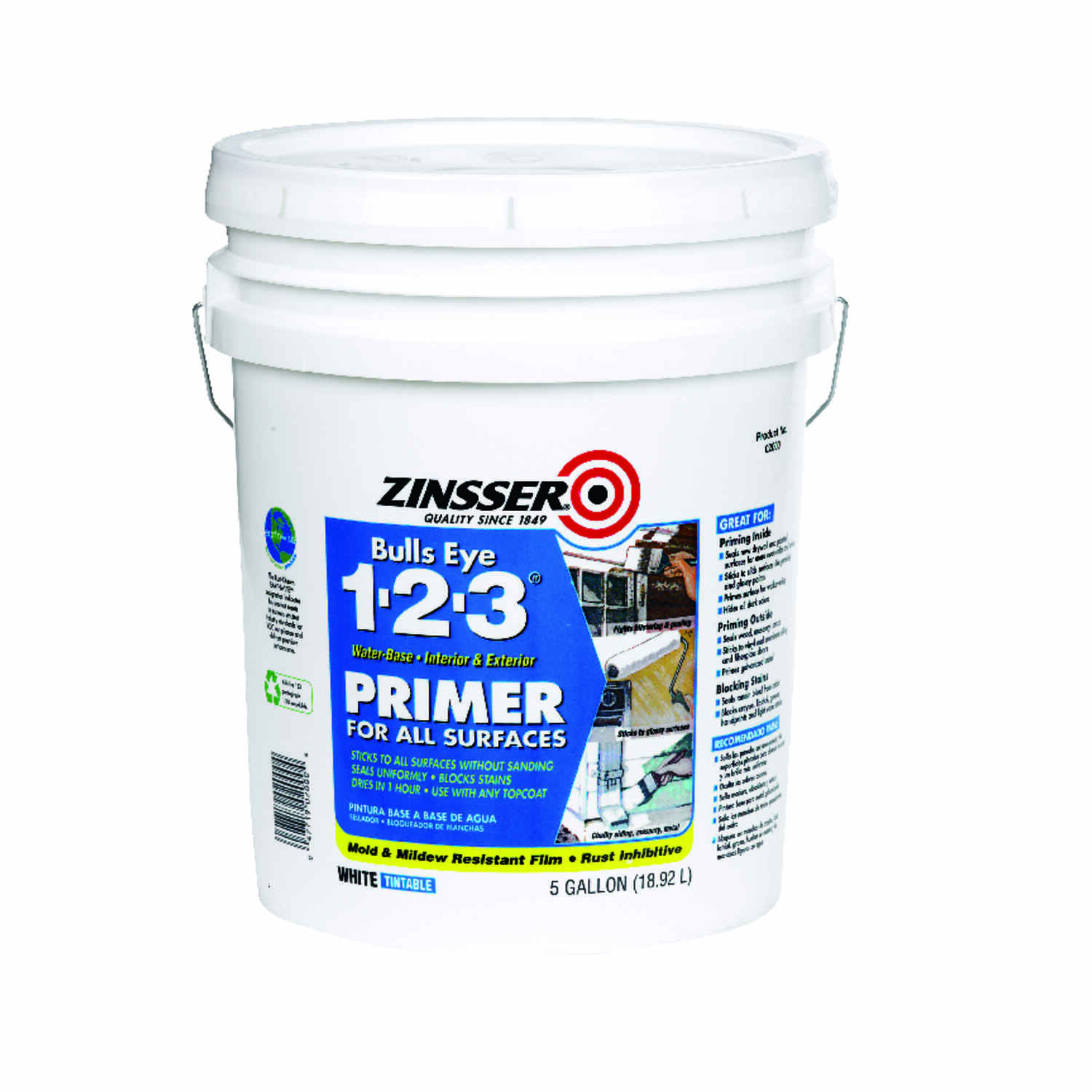 Bulls Eye 1-2-3 Primer, Sealer & Stain Killer, White, 5 Gallon