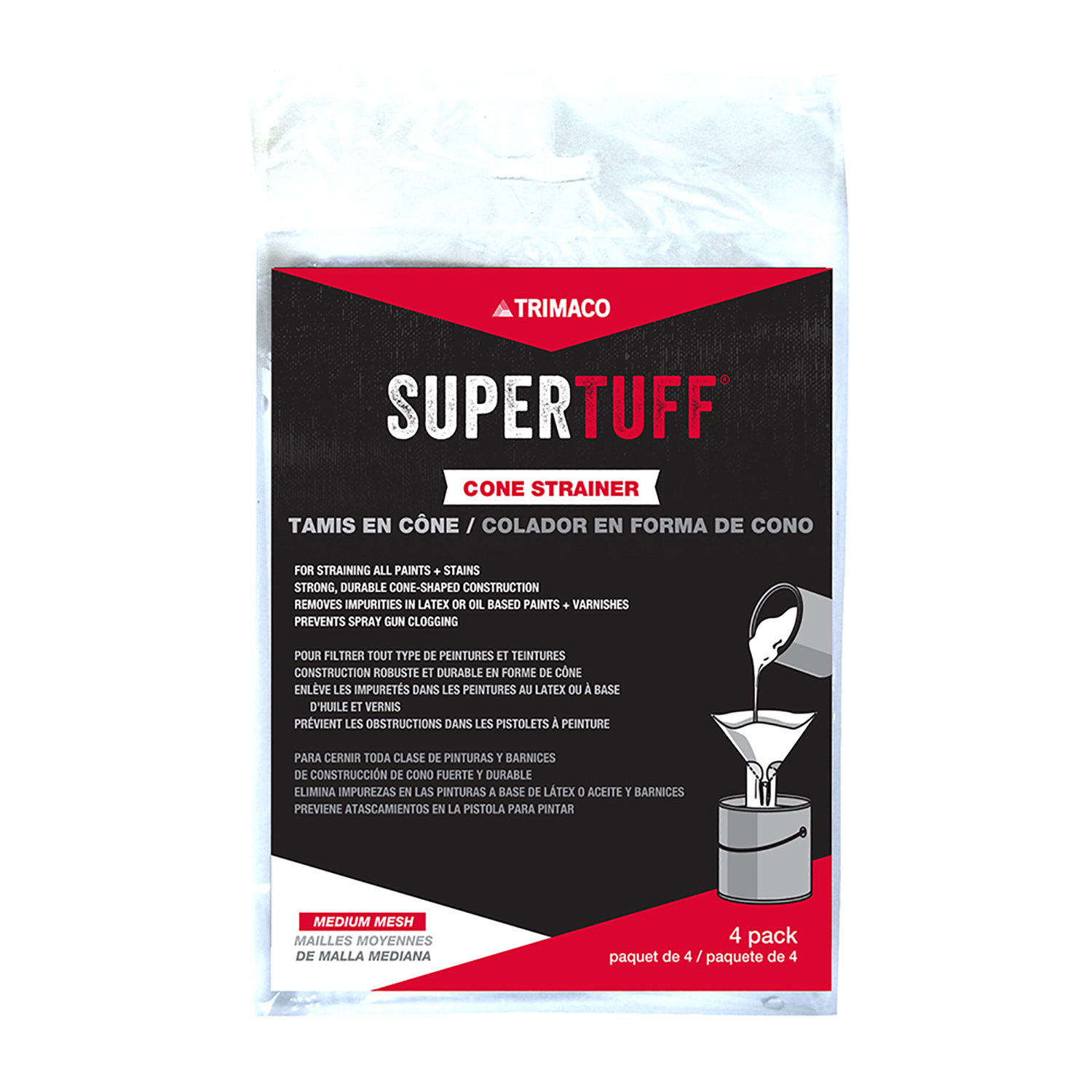 Trimaco SuperTuff Cone Strainer Medium Mesh (4-Pack)