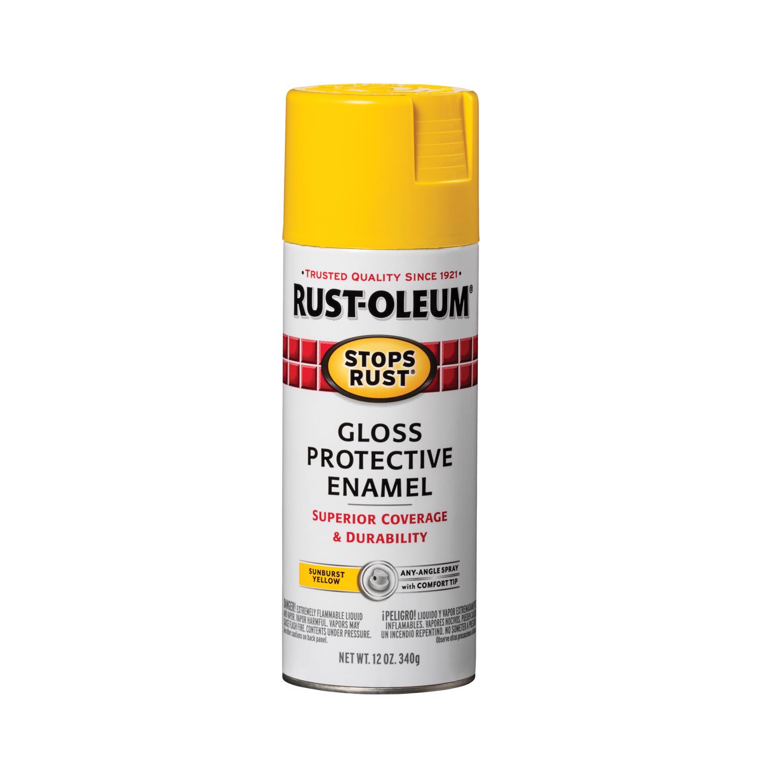 Stops Rust Spray Enamel, Sunburst Yellow Gloss, 12-oz.