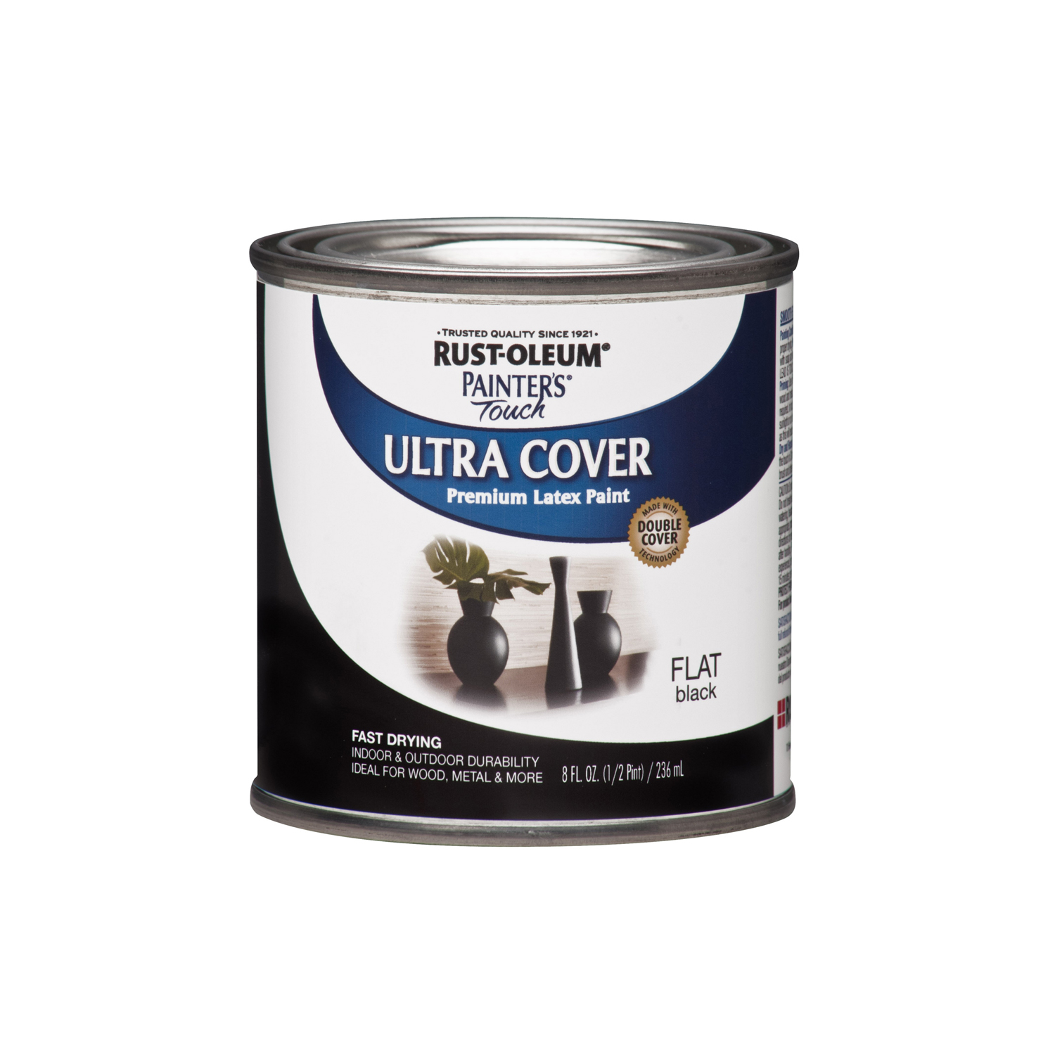 Painter's Touch Ultra Cover Latex Paint, Flat Black, 1/2-Pint