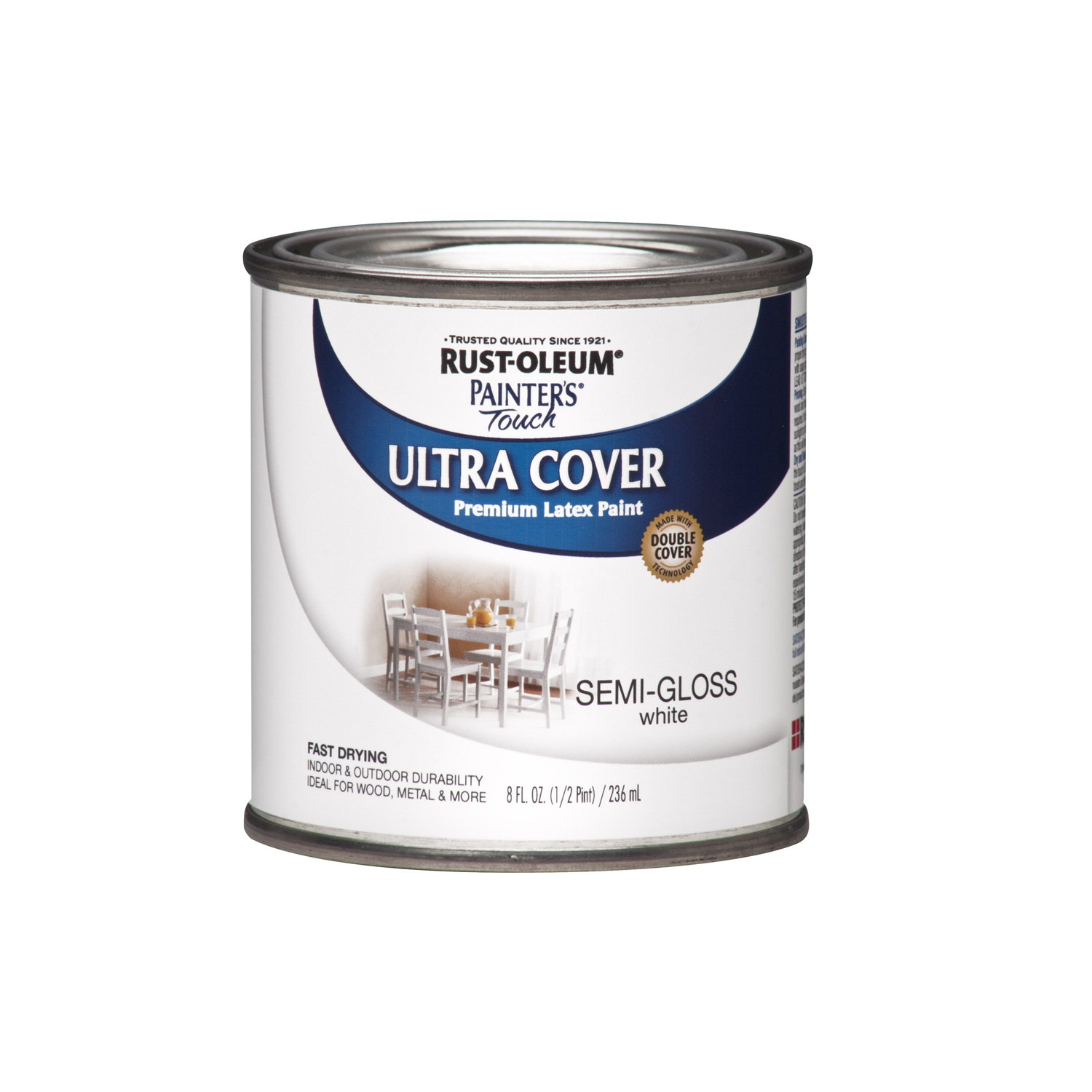 Painter's Touch 2x Ultra Cover Premium Latex Paint, White Semi-gloss, 0.5 Pt.