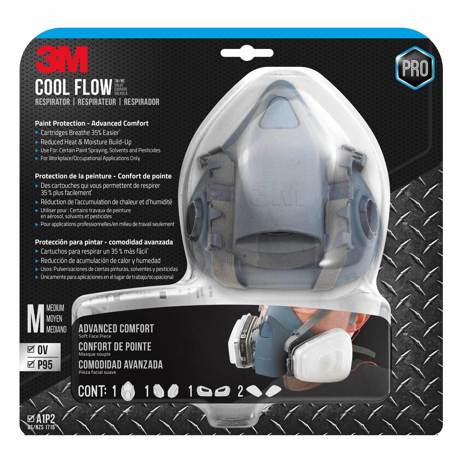 Ov/p95 Professional Paint Respirator With Cool Flow Valve Technology, Medium Size