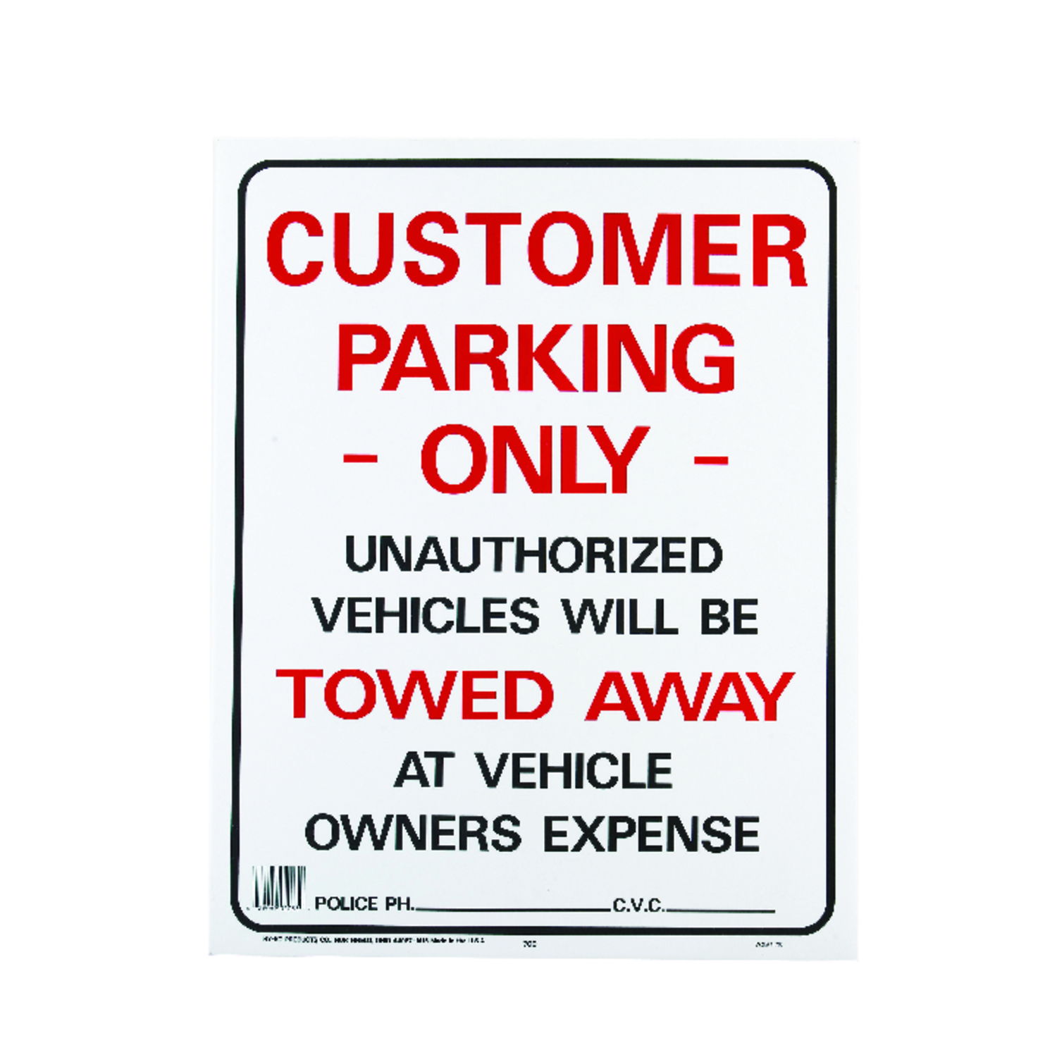 Commercial Grade Plastic Sign, Customer Parking Only, 15" X 19"