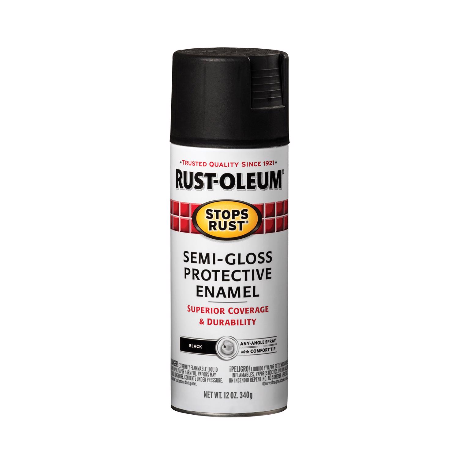 Stops Rust Spray Enamel, Black Semi-Gloss, 12-oz.