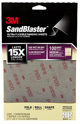 3M SandBlaster Ultra Flexible 4-1/2 In. x 7 In. 100 Grit Medium Sandpaper (4-Pack)