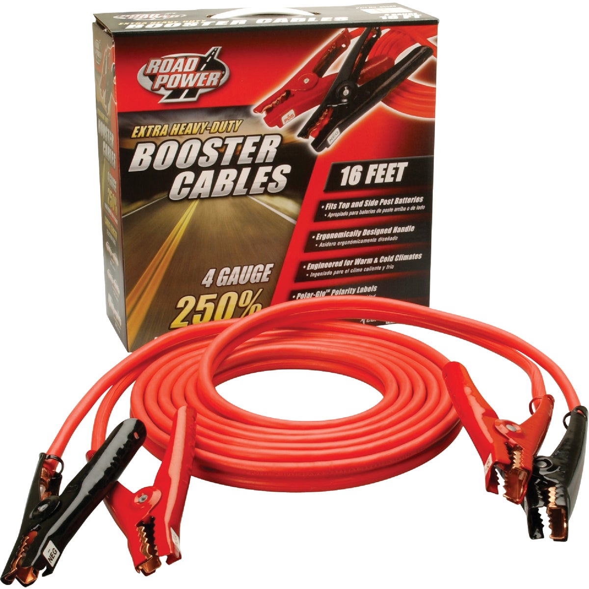 16' 4 Gauge 400 Amp Heavy-duty Booster Cable With Polar-glo Clamps