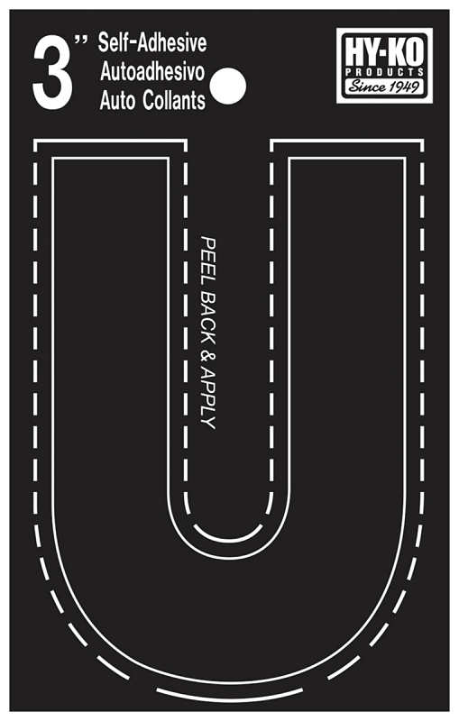 3 In. Black Vinyl Self-adhesive Letter U - Weather Resistant