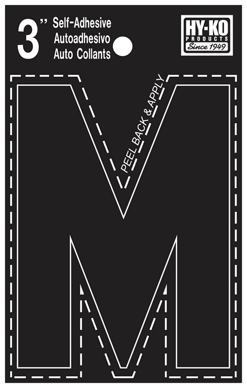 3 In. Black Vinyl Self-adhesive Letter M - Weather-resistant, Non-reflective