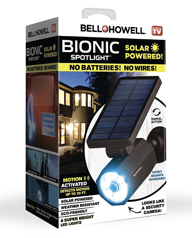 Solar Powered Bionic Spotlight, 8 Led Lights, Motion Activated, Black
