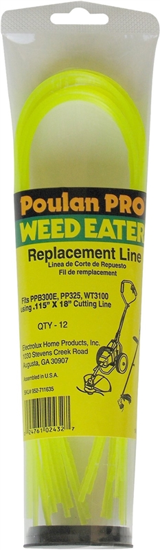 Poulan Pro Weedeater 0.115 In. Dia. x 18 In. L. Pre-Cut Trimmer Line (12-Piece)