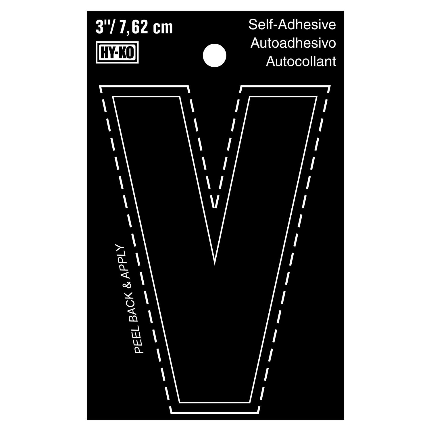 3 In. Black Vinyl Self-adhesive Letter V - Weather-resistant, Non-reflective