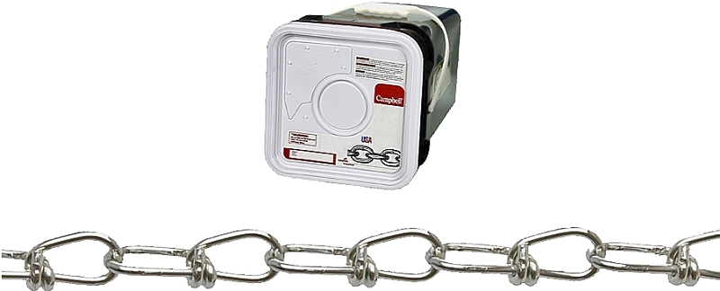 075-4126 Double Loop Chain, 1/8 In. Diameter, 450 Ft Length, Zinc-plated
