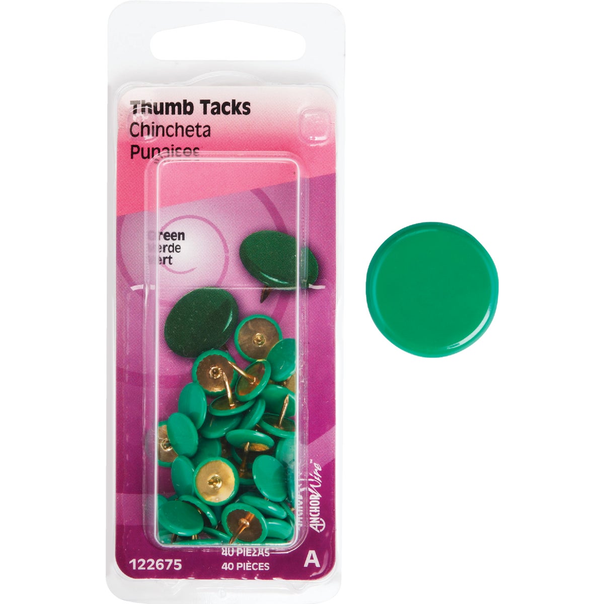 Hillman Anchor Wire Green 23/64 In. x 15/64 In. Thumb Tack (40-Count)