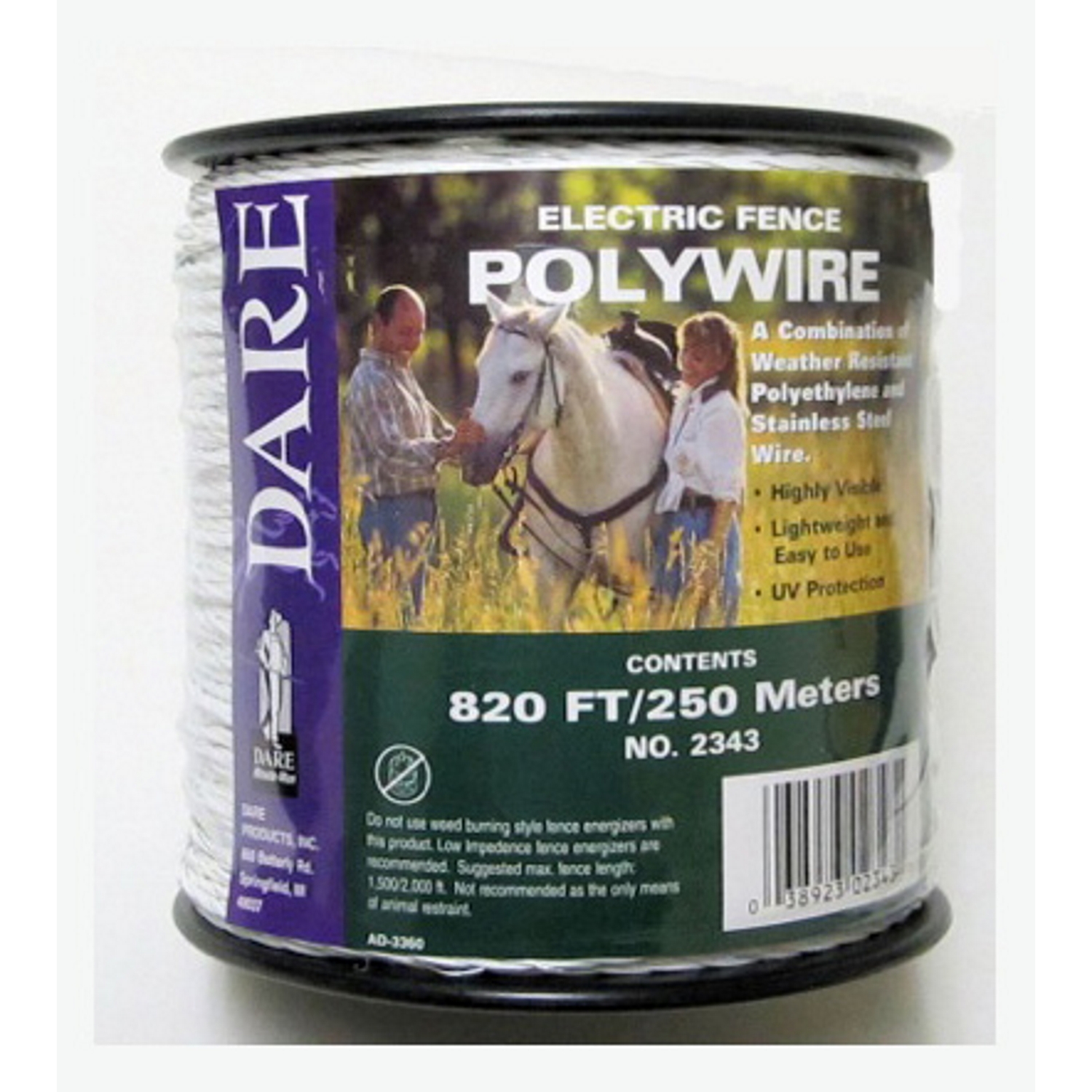 Electric Fence Wire, White Poly & 3-Wire Stainless Steel, 820 Ft. Spool