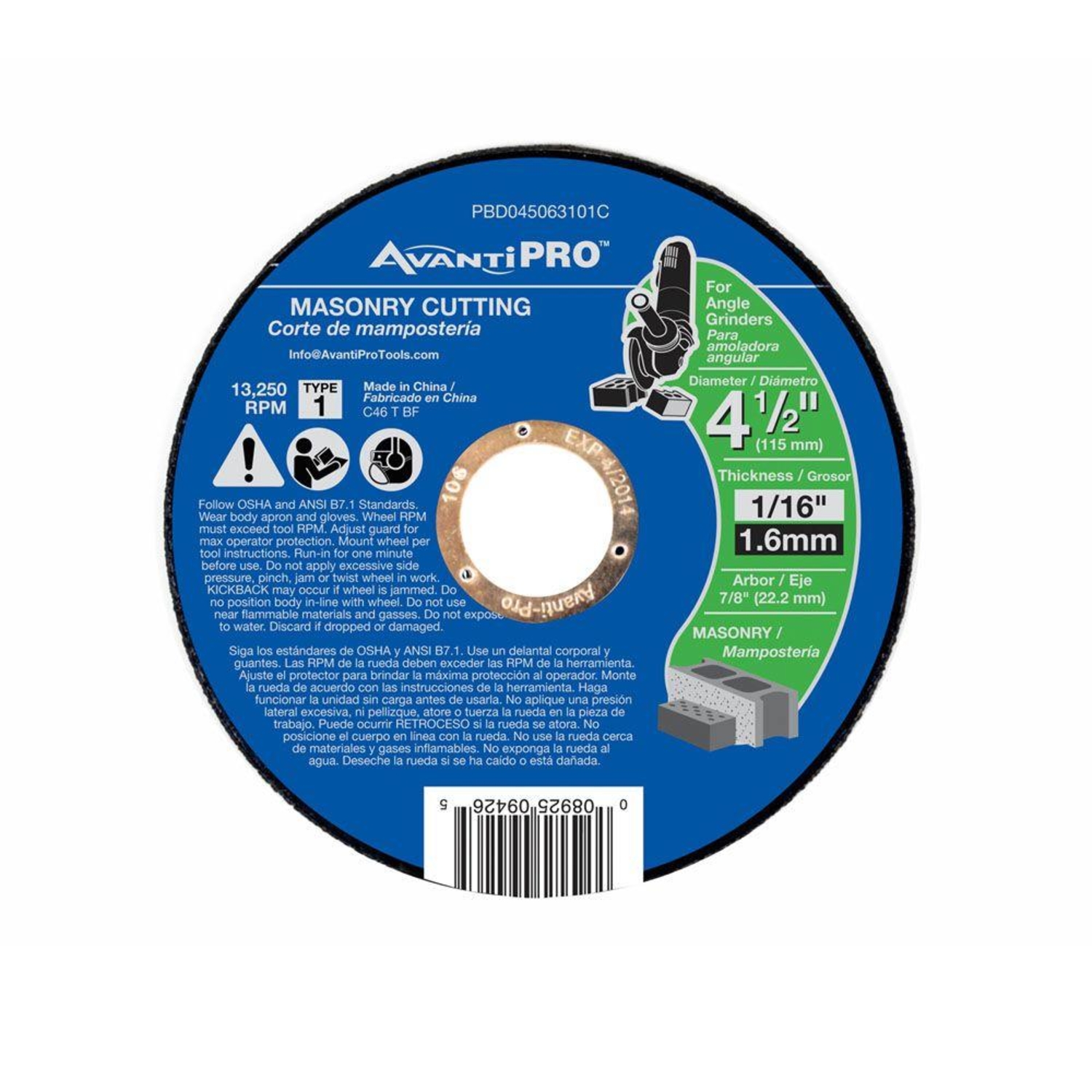 Avanti Pro Type 1 4-1/2 In. x 1/16 In. x 7/8 In. Masonry Cut-Off Wheel