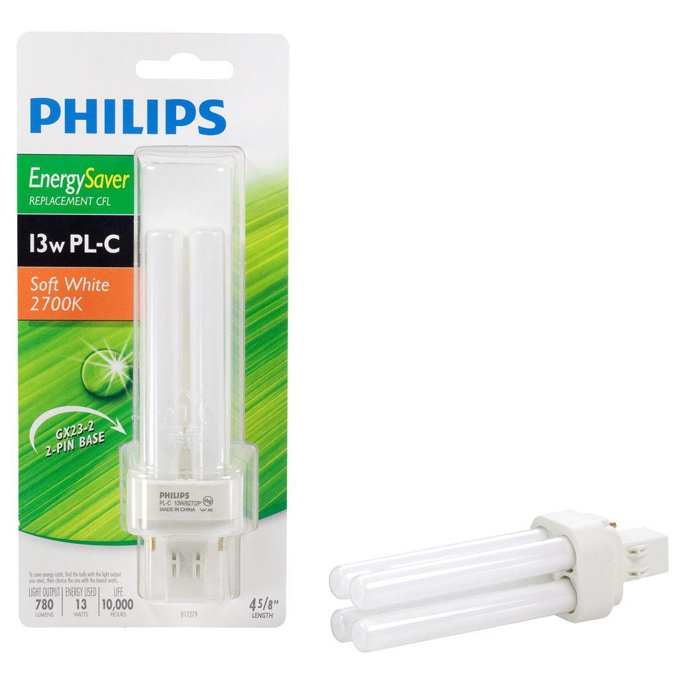 Philips Energy Saver 60W Equivalent Soft White GX23 Base PL-C CFL Light Bulb
