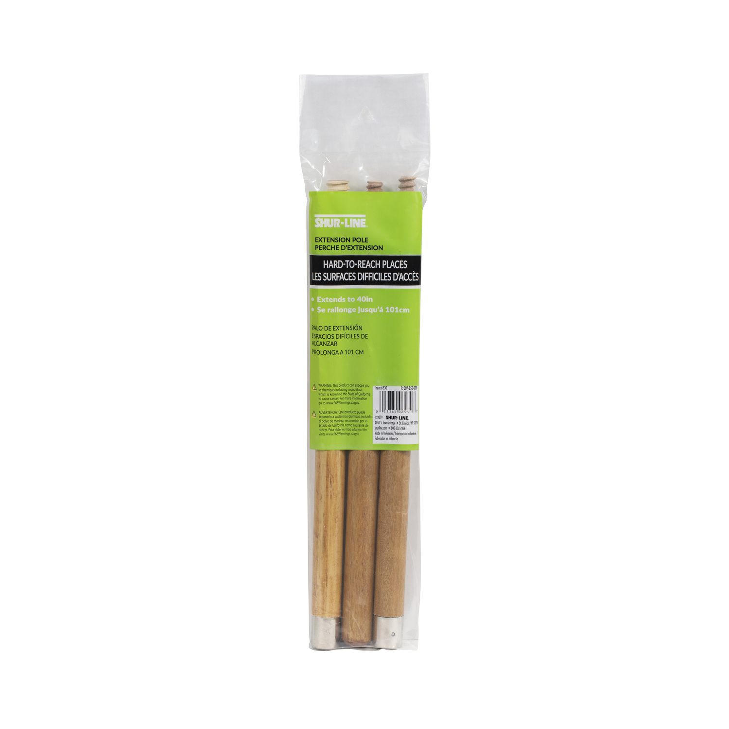 40 In. Wood Extension Pole, 1 In. Diameter, 3-piece Set, Brown