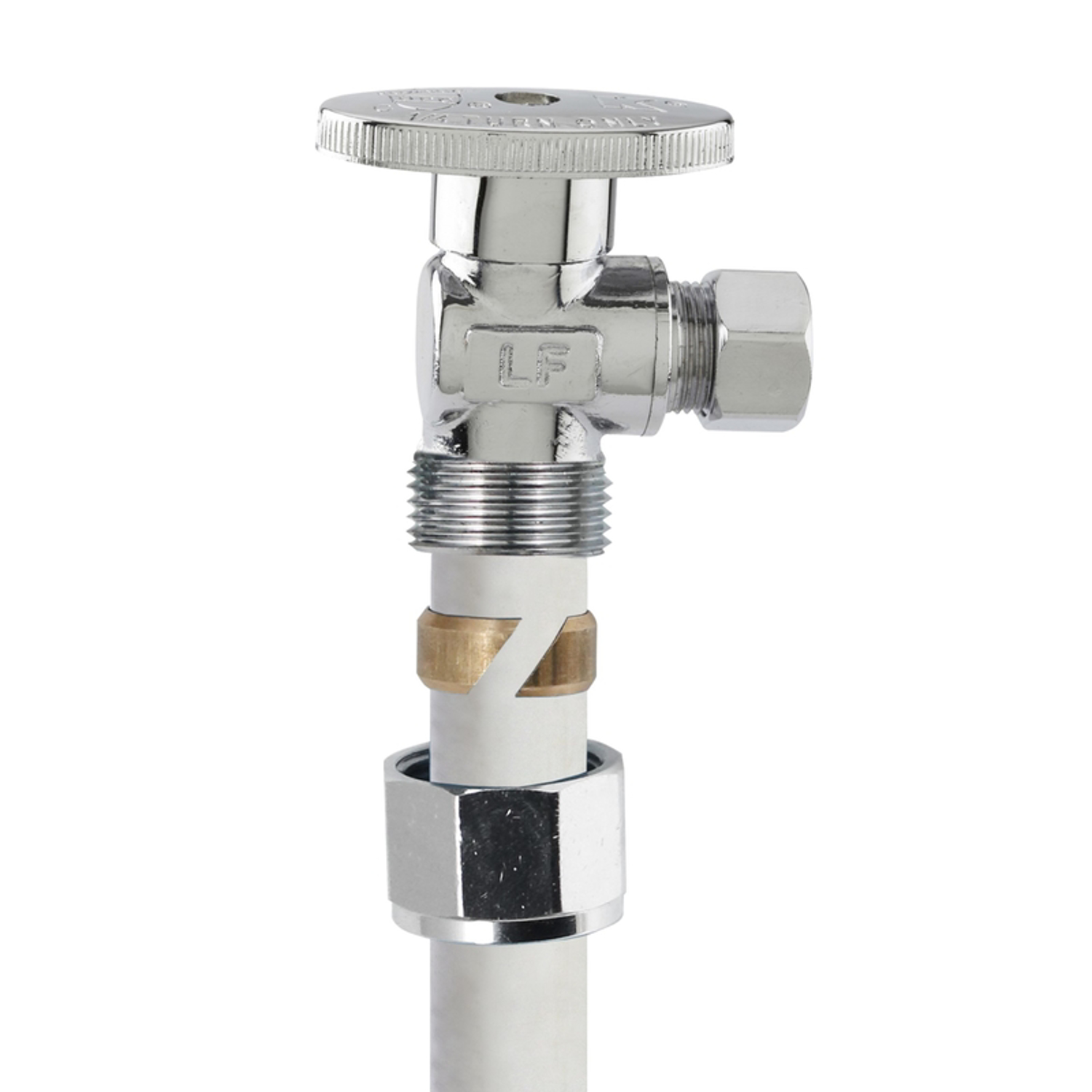 No Crimp 1/2 In. X 3/8 In. Quarter Turn Pex Angle Valve, Brass