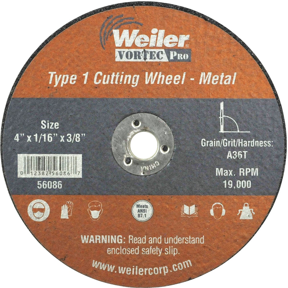 Vortec 4 In. X 1/16 In. X 3/8 In. Aluminum Oxide Cut-off Wheel