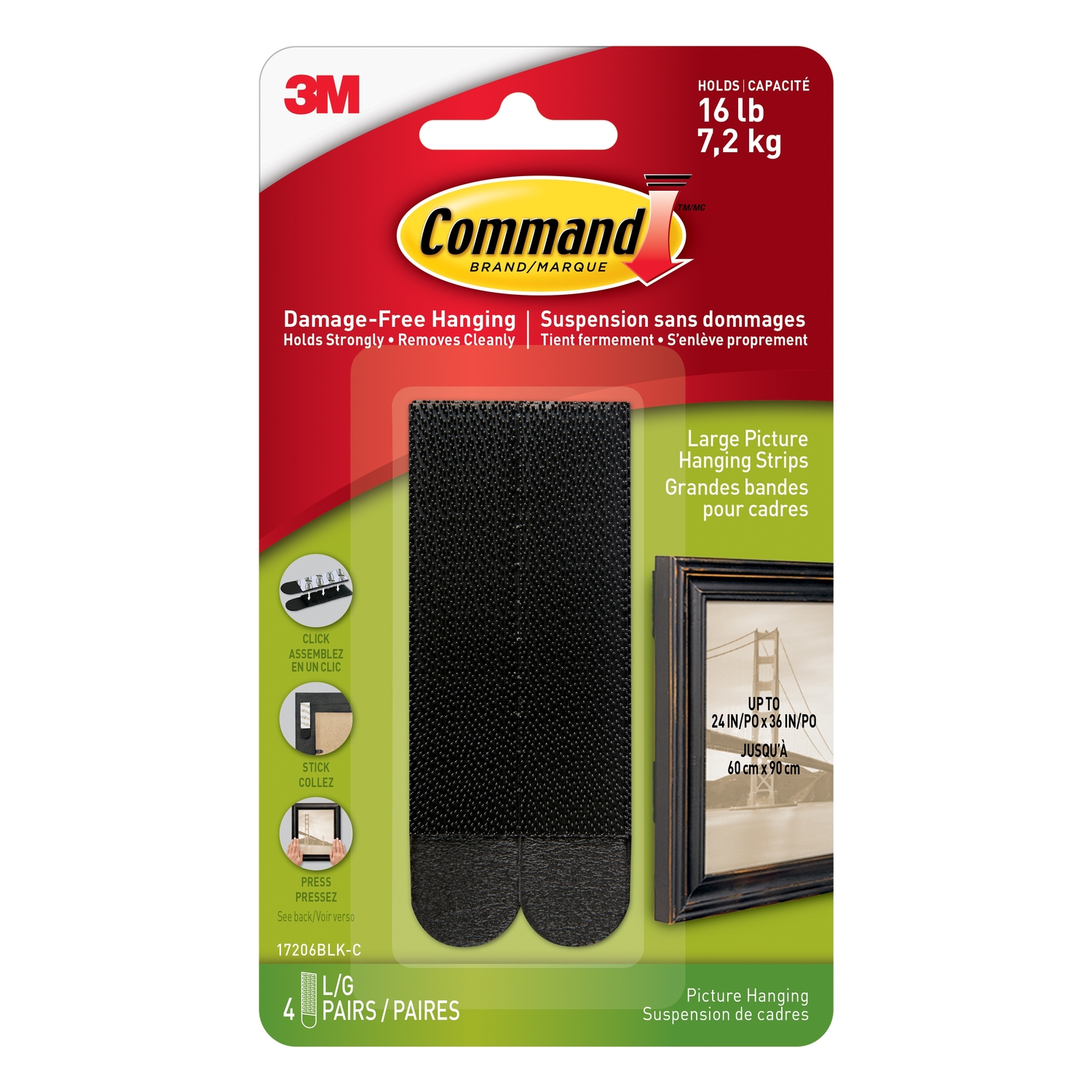 Command 15 Lb Black Picture Hanging Strips, 4 Pairs