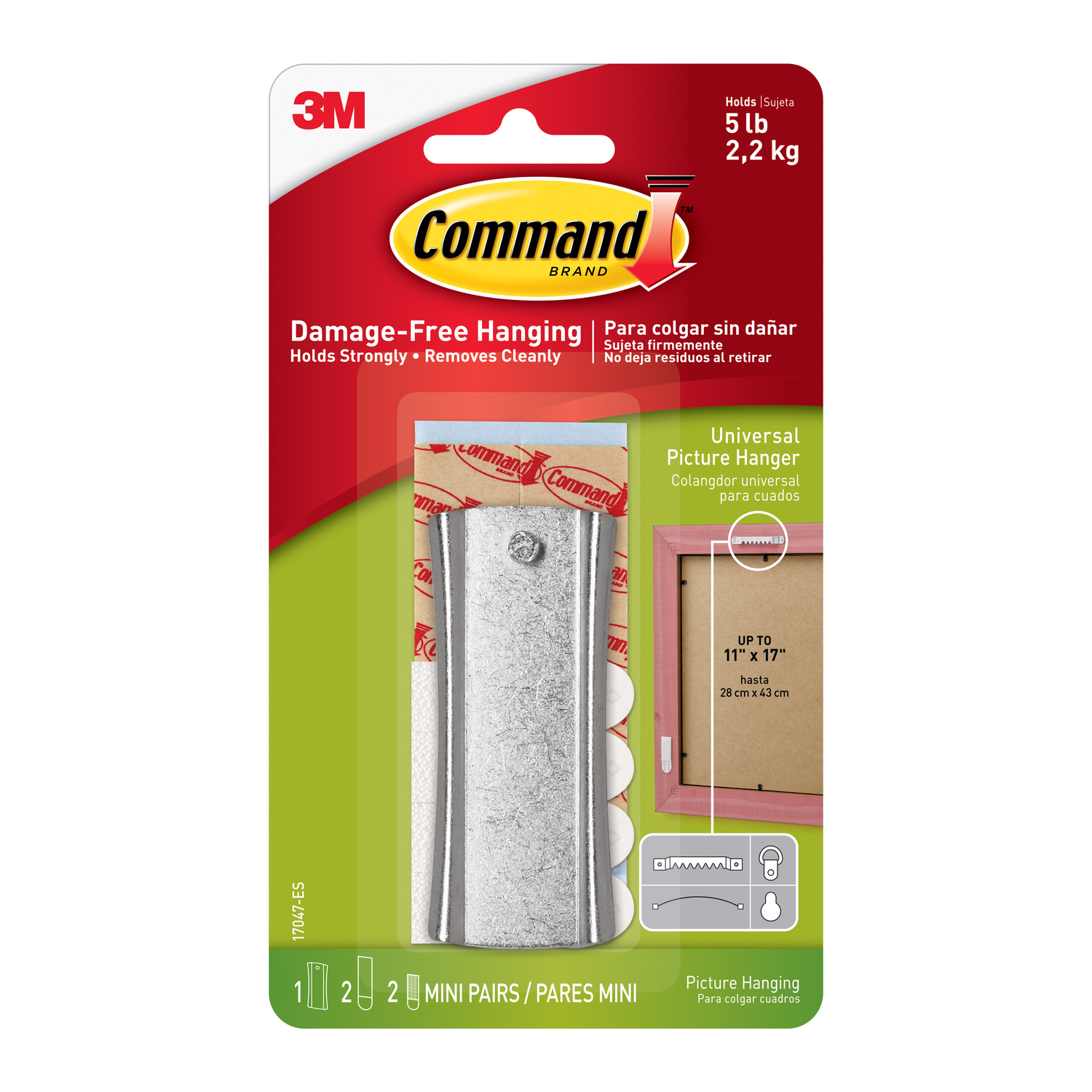 Command Sticky Nail Sawtooth Hanger, White, 1 Hanger, 2 Large Strips, 2 Sets of Mini Strips