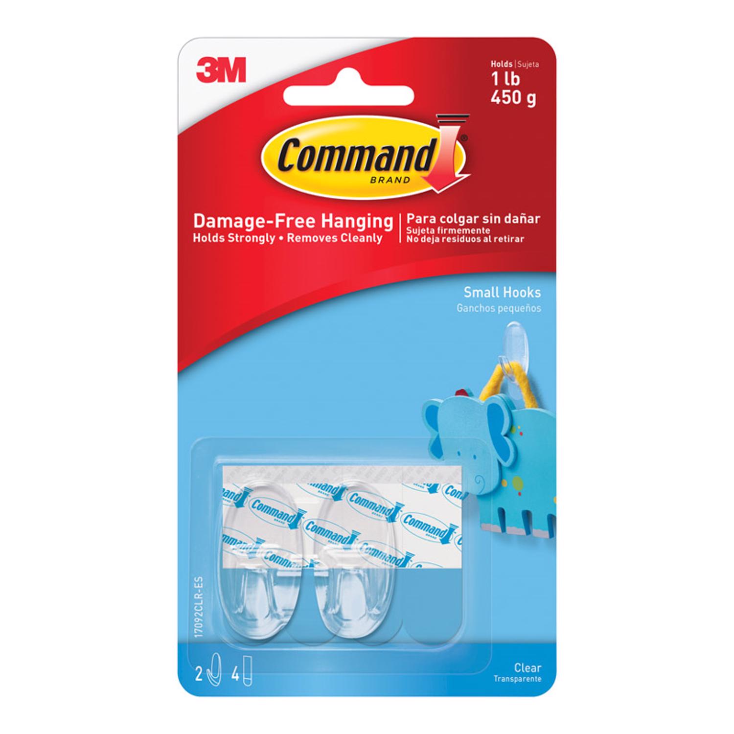 Command Clear Small Hooks, 2 Hooks, 4 Strips