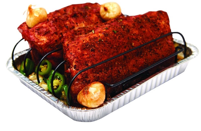 41615 Non-stick Rib Rack With 3 Aluminum Roasting Pans For Grilling