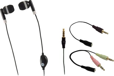 Universal In-ear Stereo Headset With Inline Microphone And Adapters, Black