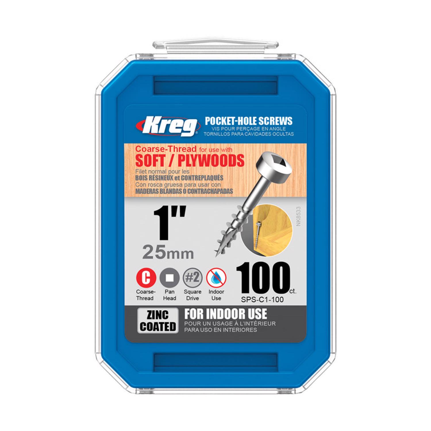 Kreg #7 1 In. Coarse Pan Head Zinc Pocket Hole Screw