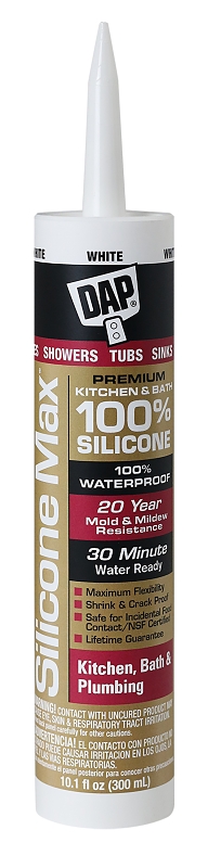 Silicone Max Premium 100% Premium Kitchen and Bath Silicone Sealant, White, 10.1-oz.