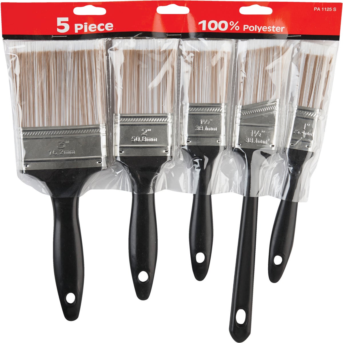 Economy Polyester Paint Brush Set - 5-piece With Plastic Handles