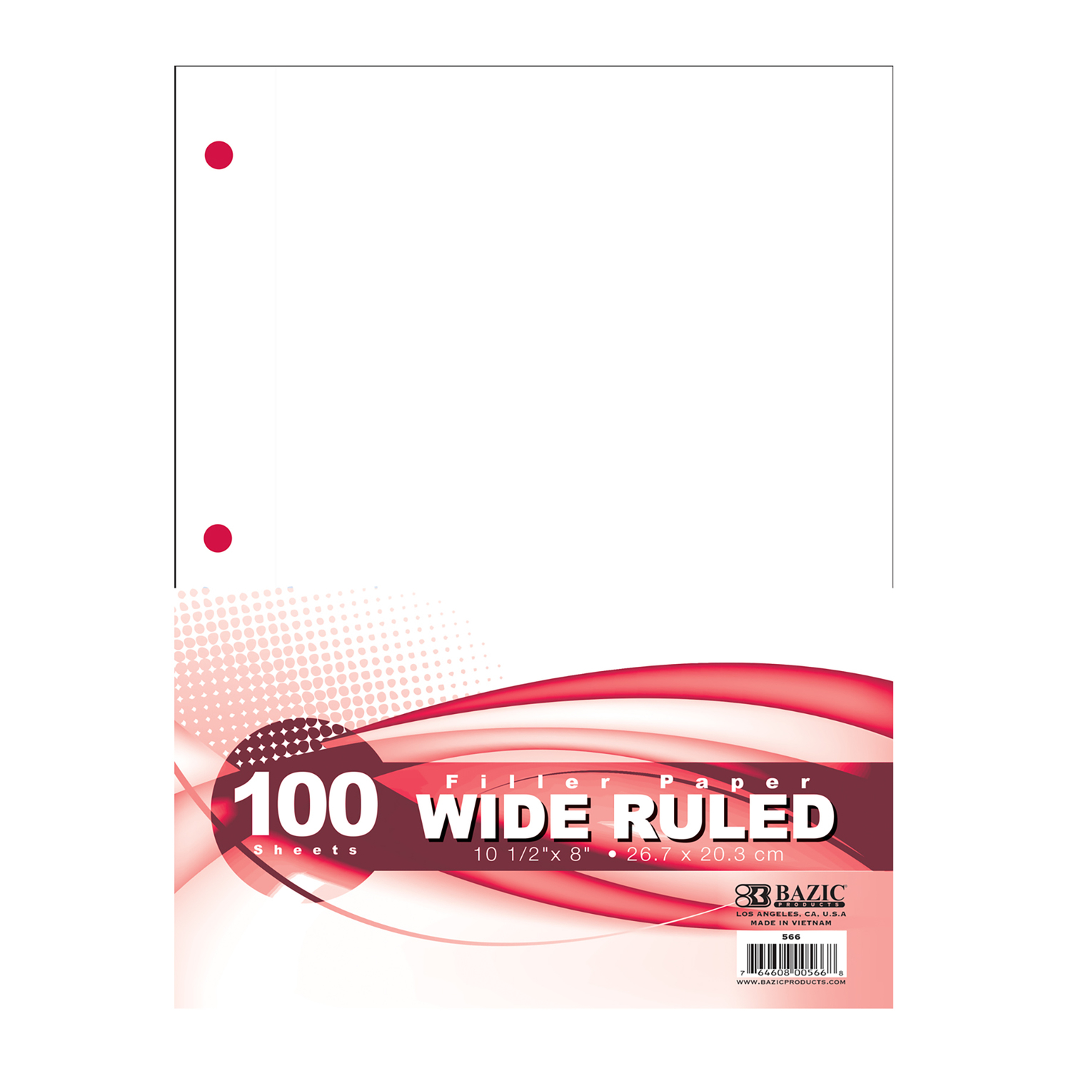 Bazic Wide Ruled Filler Paper White – 10.5 x 8 Inches