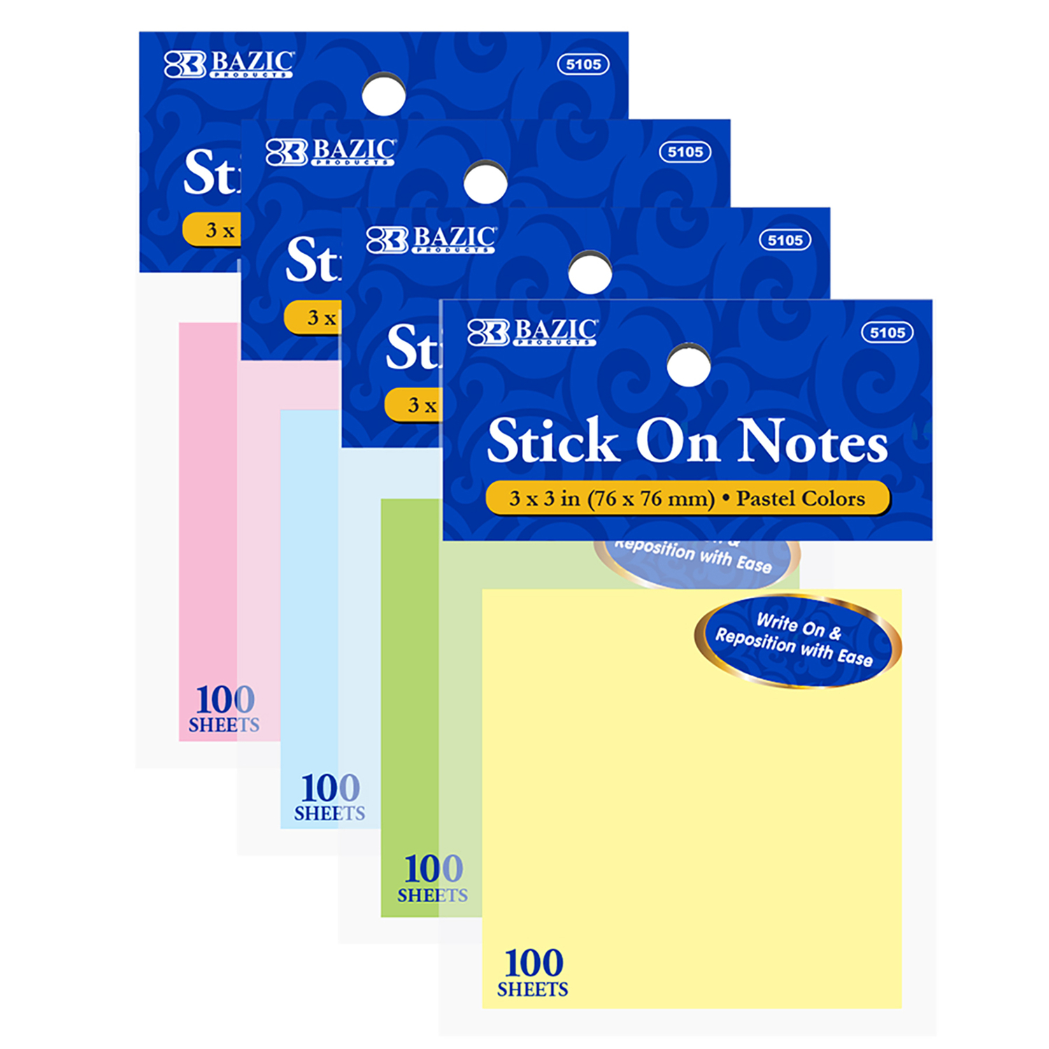 Bazic Products 3 in. W x 3 in. L Assorted Pastel Sticky Notes 1 pad
