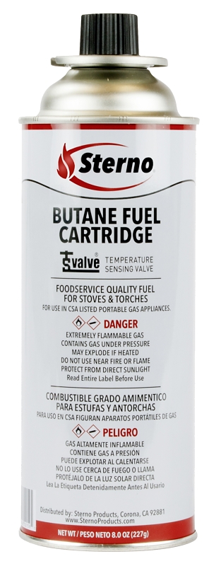 Sterno 8 Oz. Butane Fuel Cartridge with TSV Safety Valve