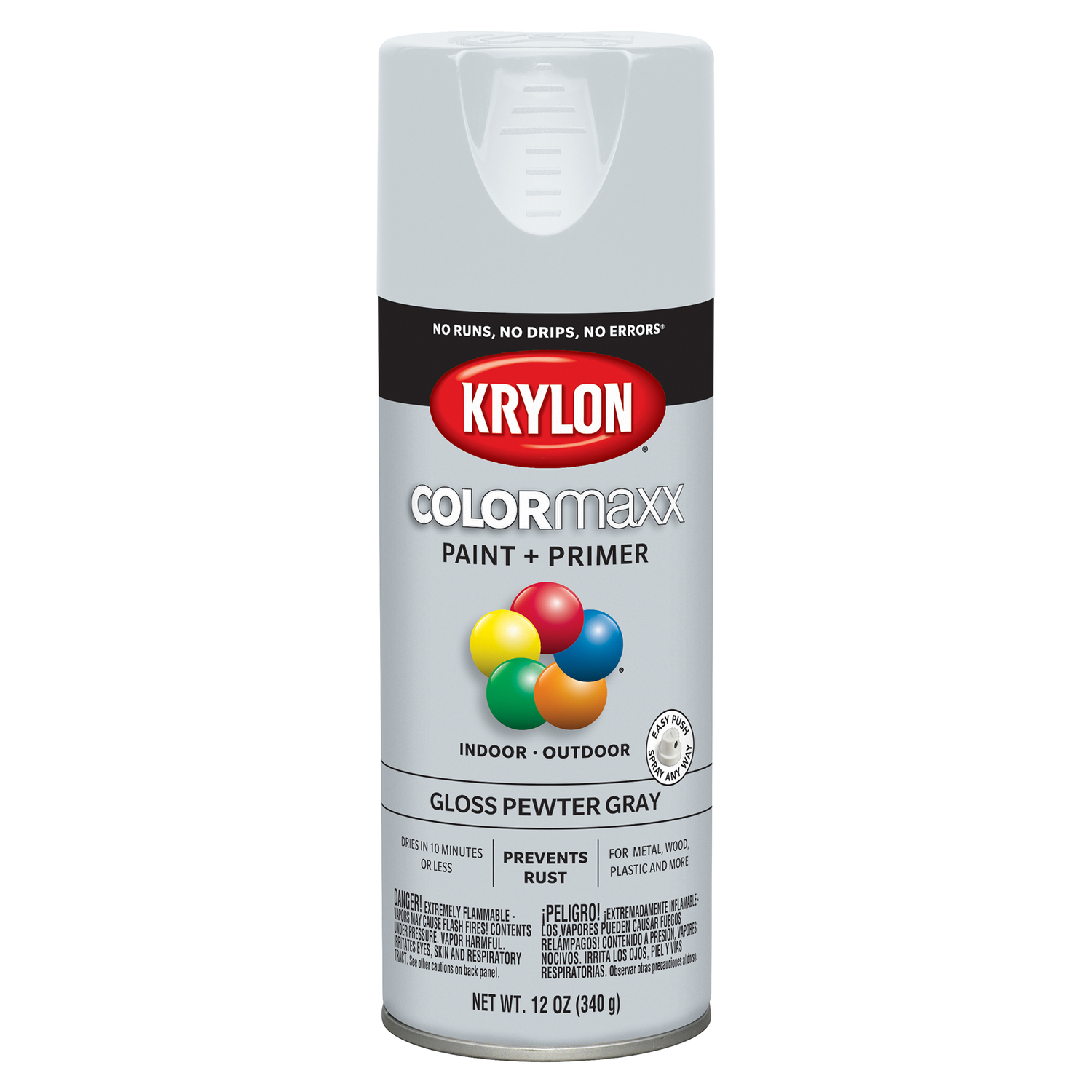 COLORmaxx Spray Paint + Primer, Gloss Pewter Gray, 12-oz.