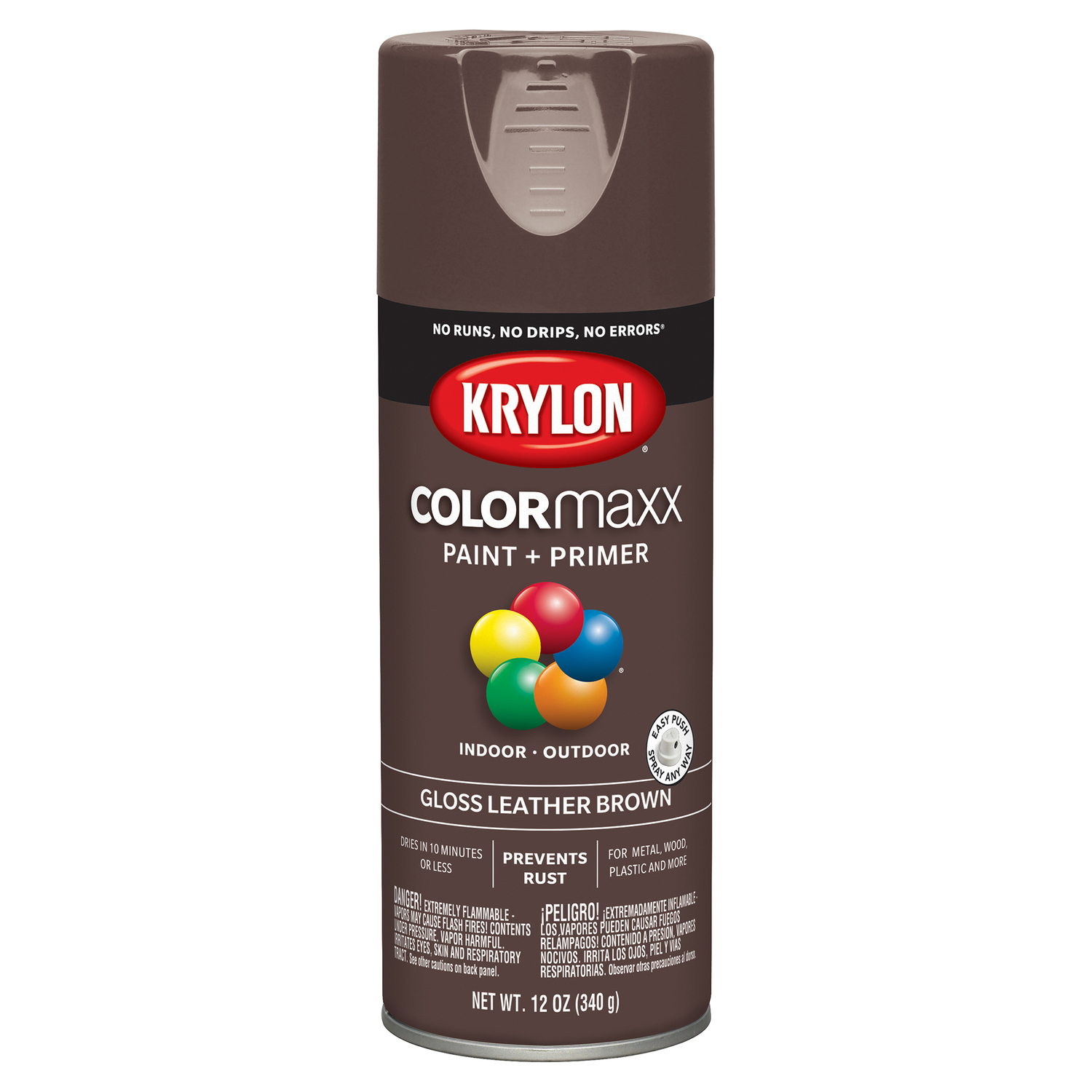 COLORmaxx Spray Paint + Primer, Gloss Leather Brown, 12-oz.