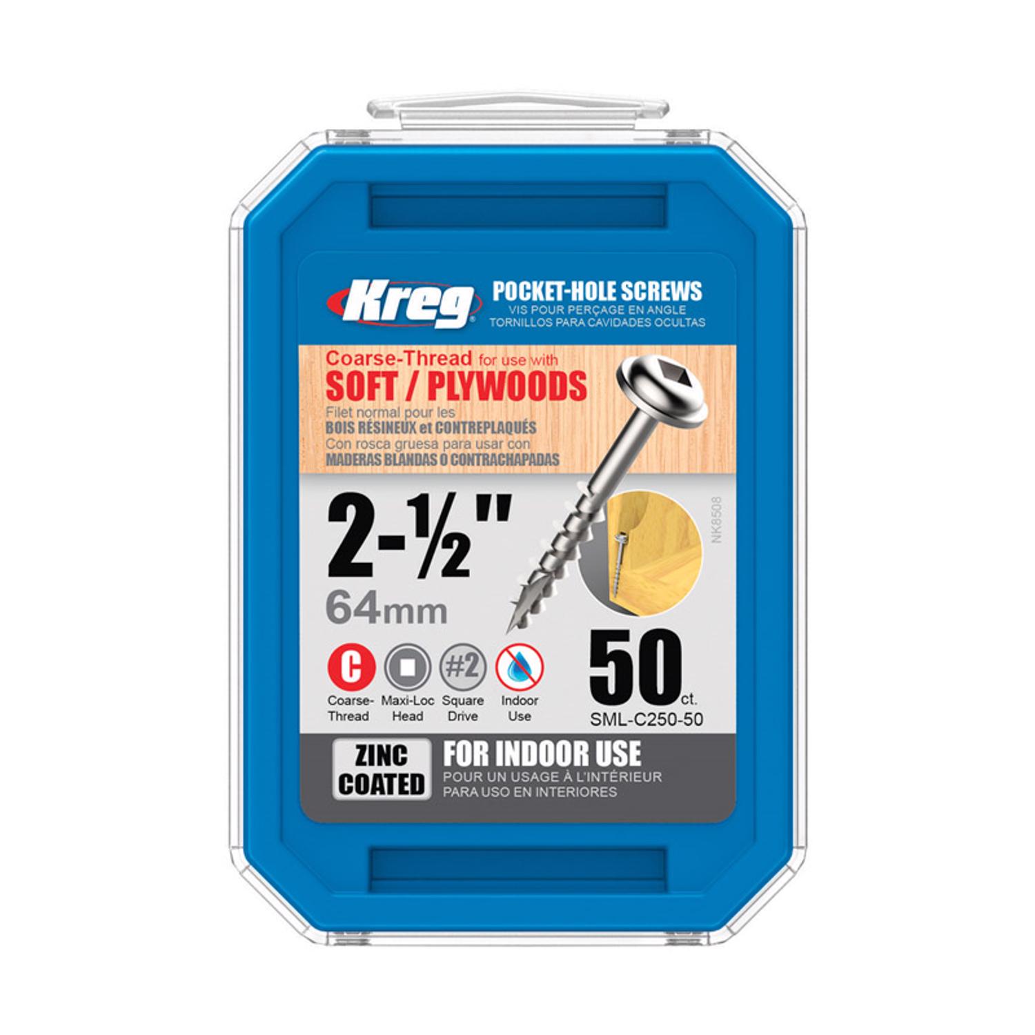 Kreg #8 x 2-1/2 In. Square Coarse Thread Maxi-Loc Head Zinc Pocket-Hole Screw (50 Ct.)