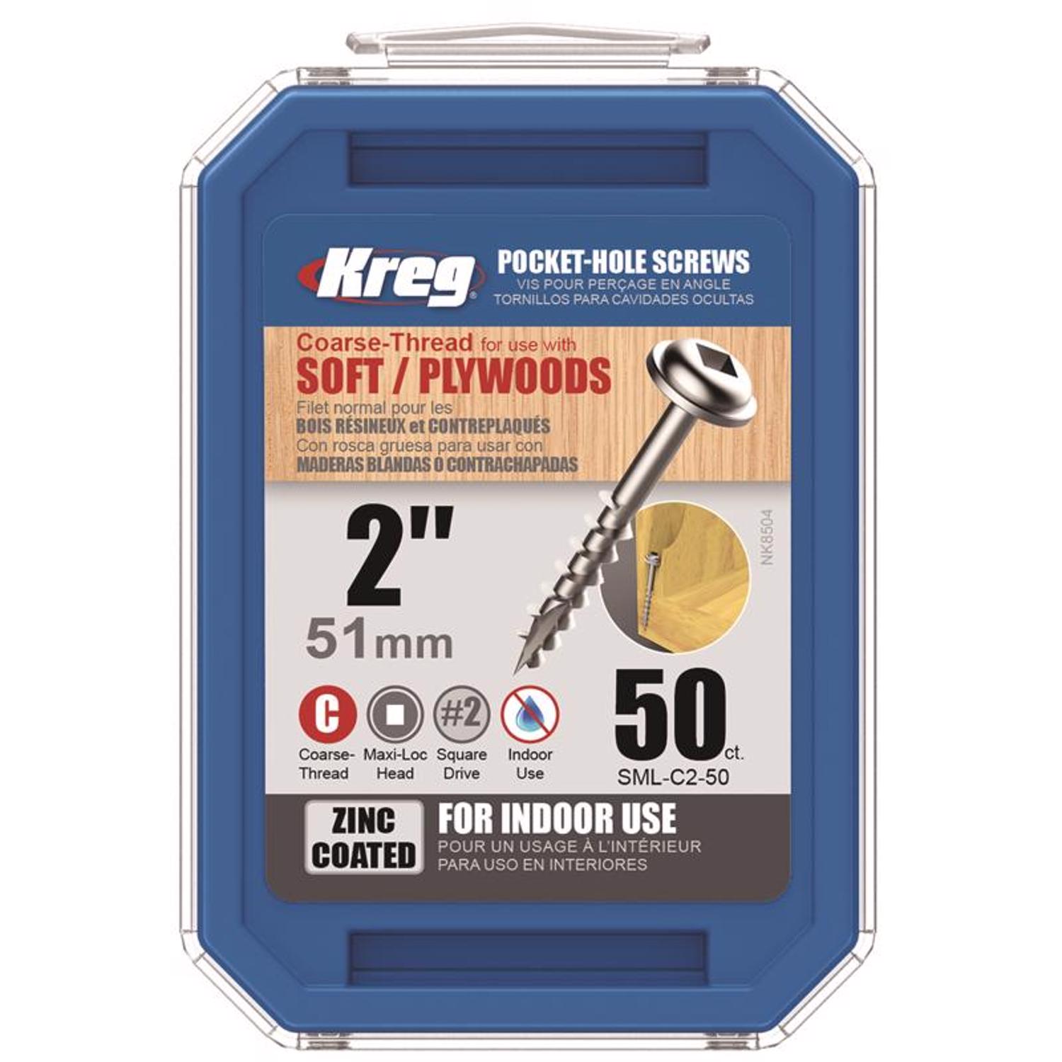 Kreg #8 x 2 In. Square Coarse Thread Maxi-Loc Head Zinc Pocket-Hole Screw (50 Ct.)
