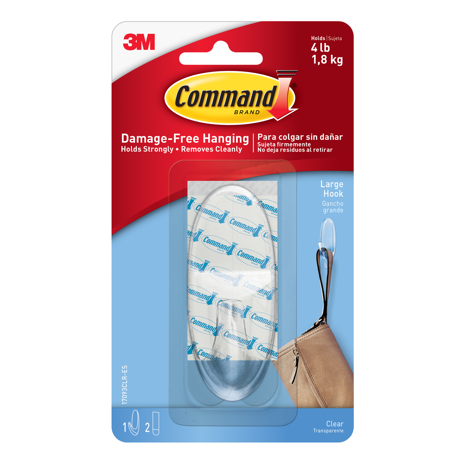 Command Large Clear Hook with Clear Strips, 1 Hook, 2 Strips