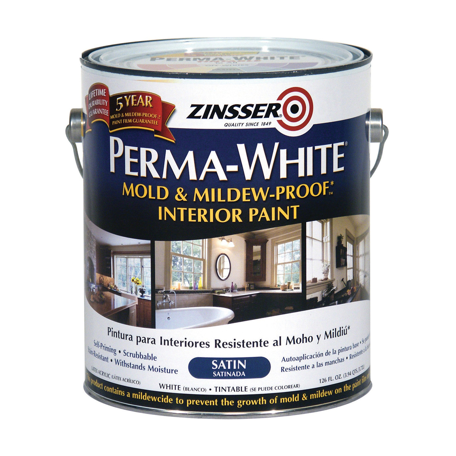 Mold & Mildew Proof Interior Paint, White Satin, Gallon