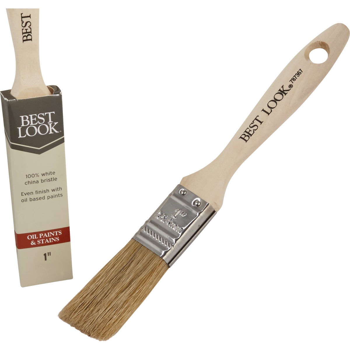 1 Inch Flat White Natural China Bristle Paint Brush With Comfort Grip Handle