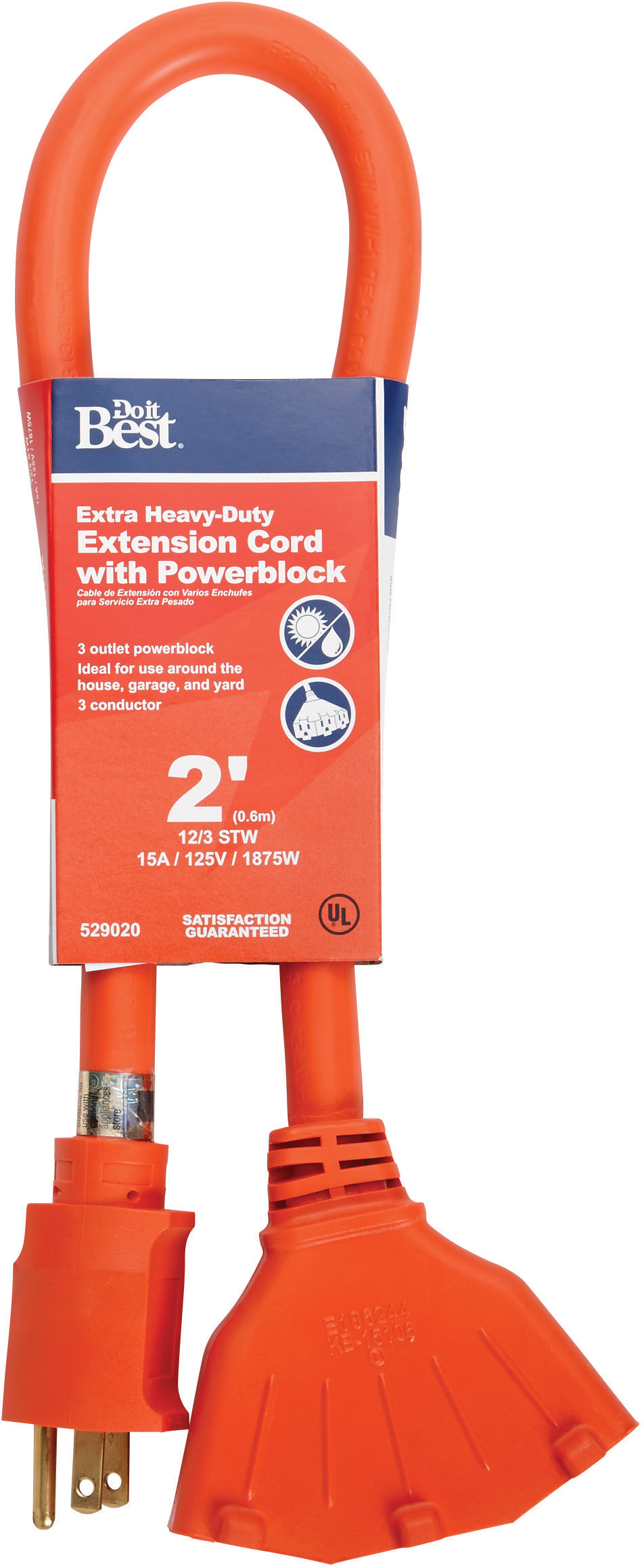 2 Ft. 12/3 Heavy-duty Extension Cord With Triple Powerblock Outlet