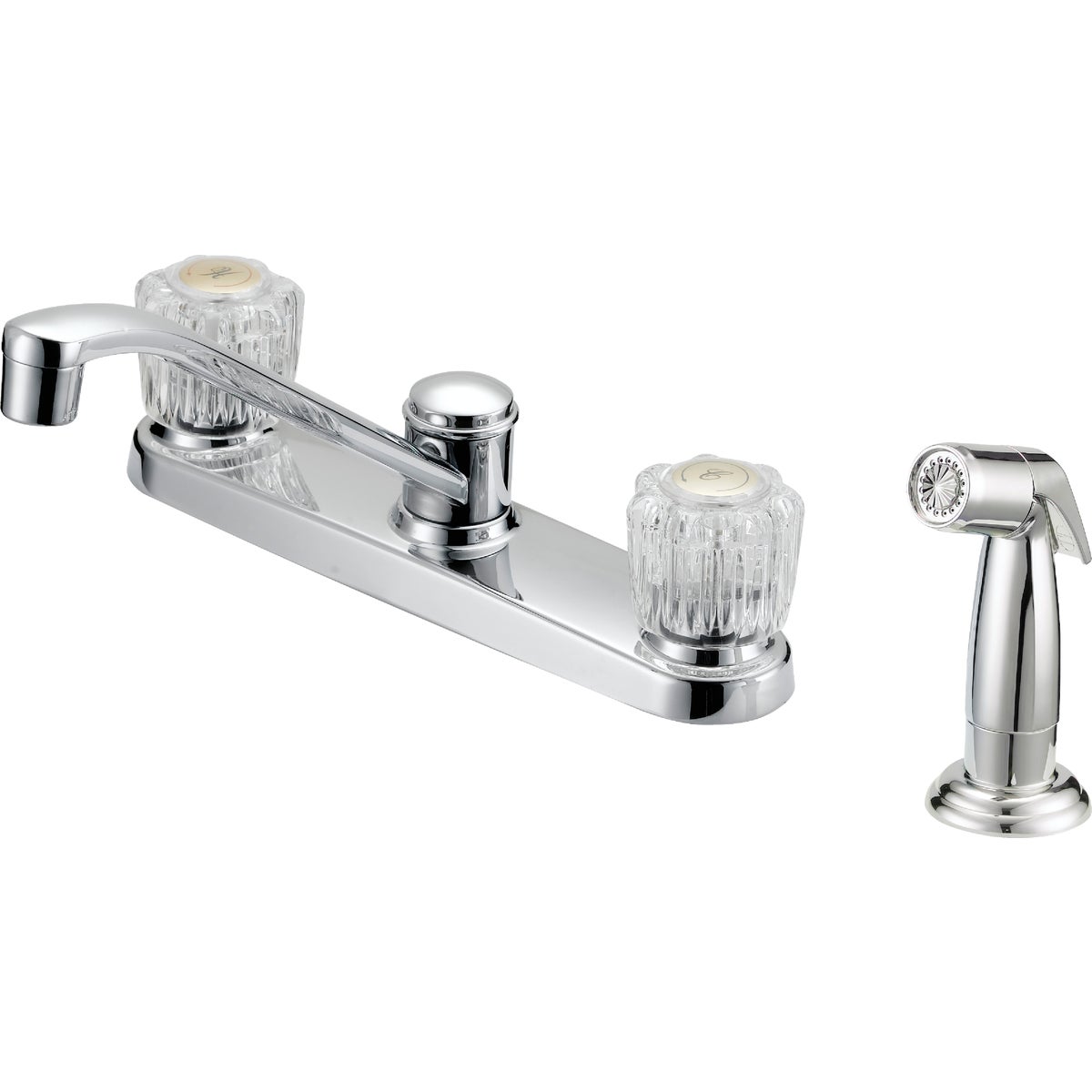 2-handle Double Acrylic Knob Kitchen Faucet With Side Spray, Chrome