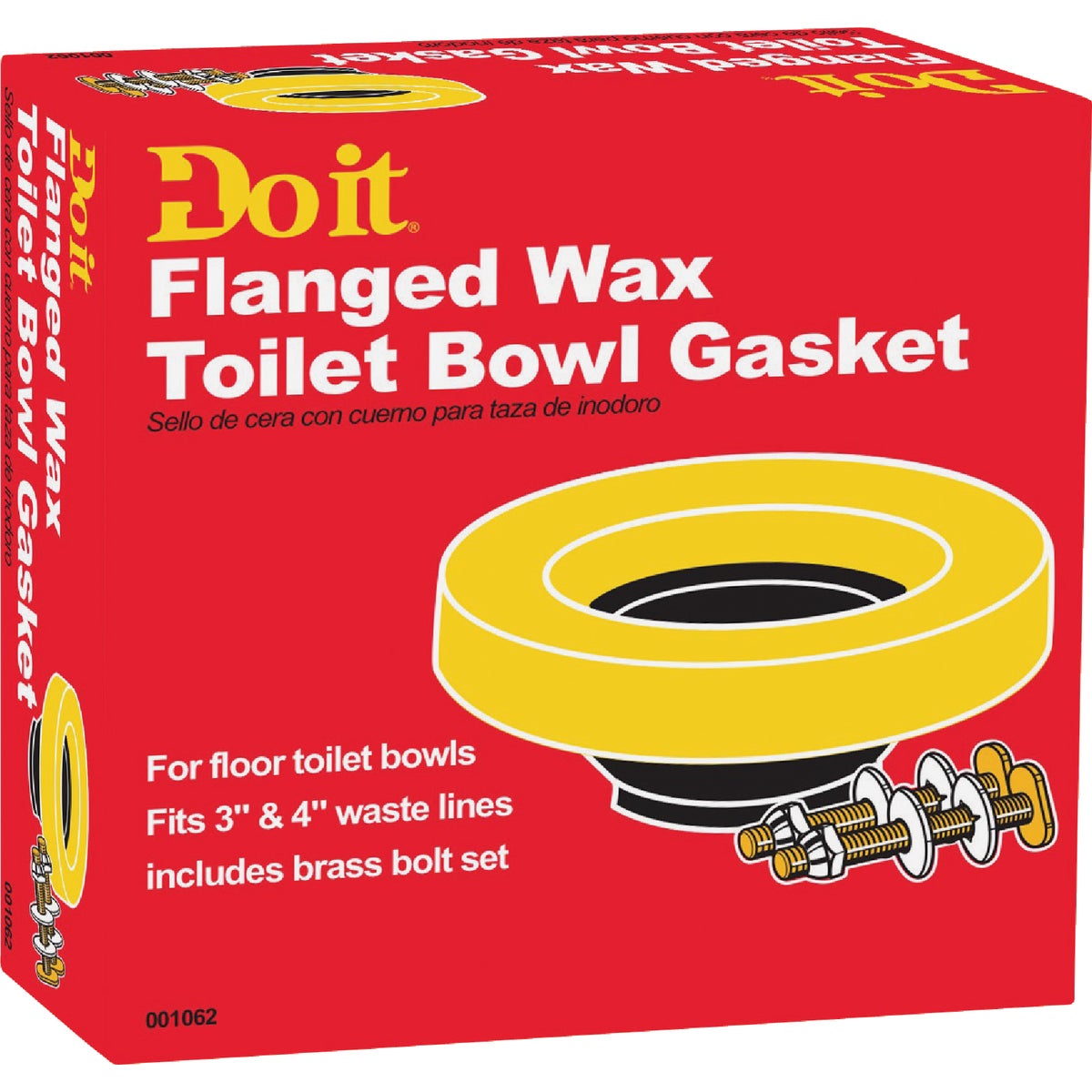 No Seep Flanged Wax Toilet Bowl Gasket With Brass Bolts - Model 001062