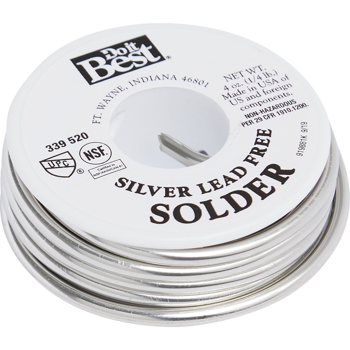 1/4 Lb Solid 96% Tin, 4% Silver Lead-free Solder 53099