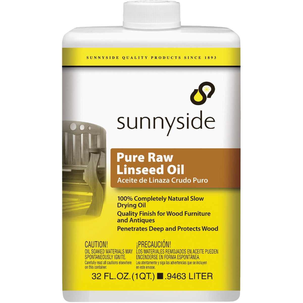 Pure Raw Linseed Oil, 1 Quart - Natural Wood & Metal Protector