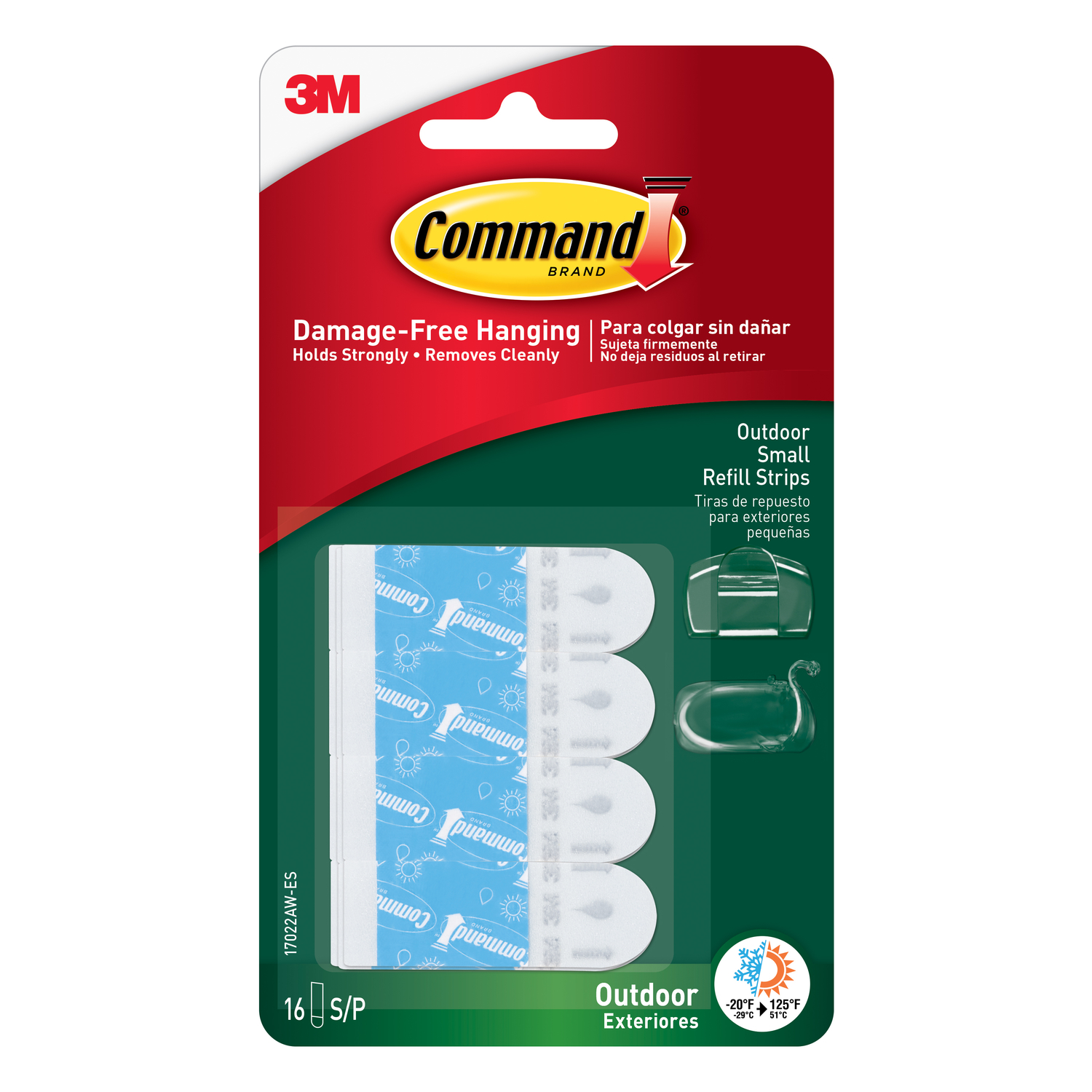 Command Outdoor Small Adhesive Strip, 16 Strips