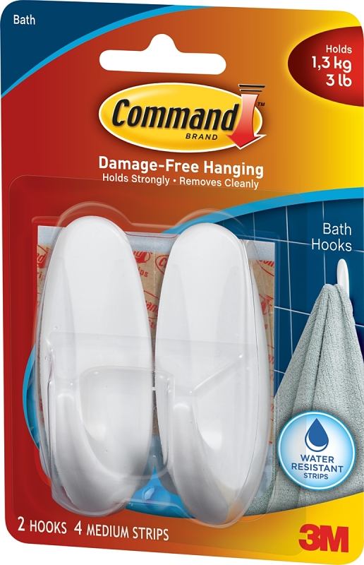 Command Medium Designer Hooks, White, 2 Hooks, 4 Strips